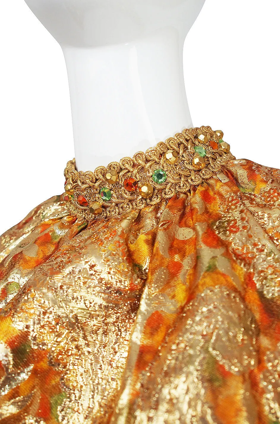 1960s Gold Beaded & Silk Brocade Organza Jumpsuit