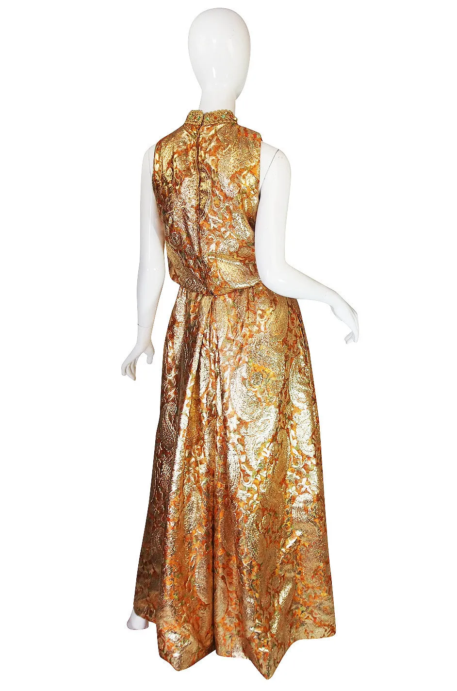 1960s Gold Beaded & Silk Brocade Organza Jumpsuit