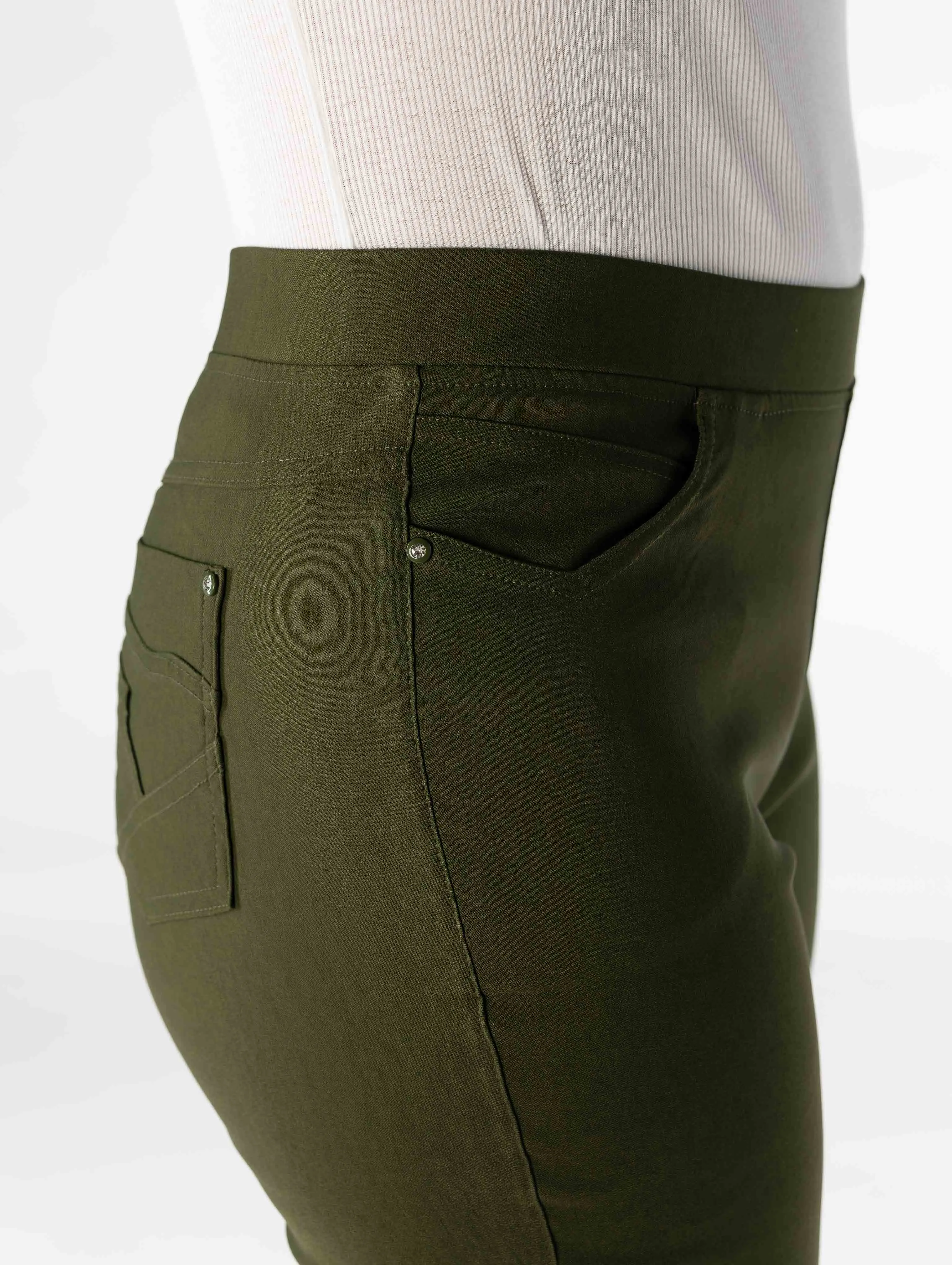 27" leg pocket panel trouser elastic- Olive