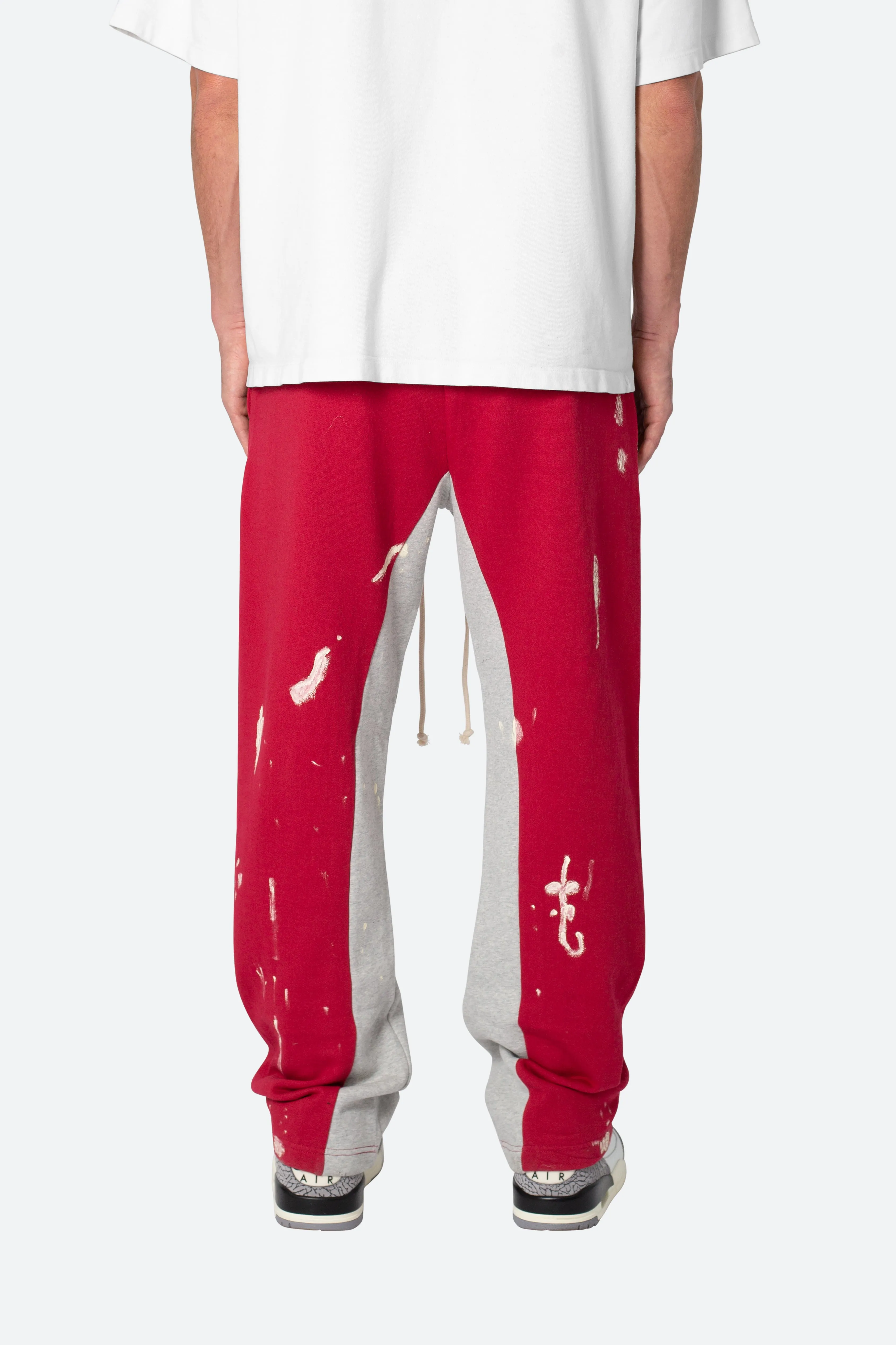 3 Patch Contrast Sweatpants - Red/Grey