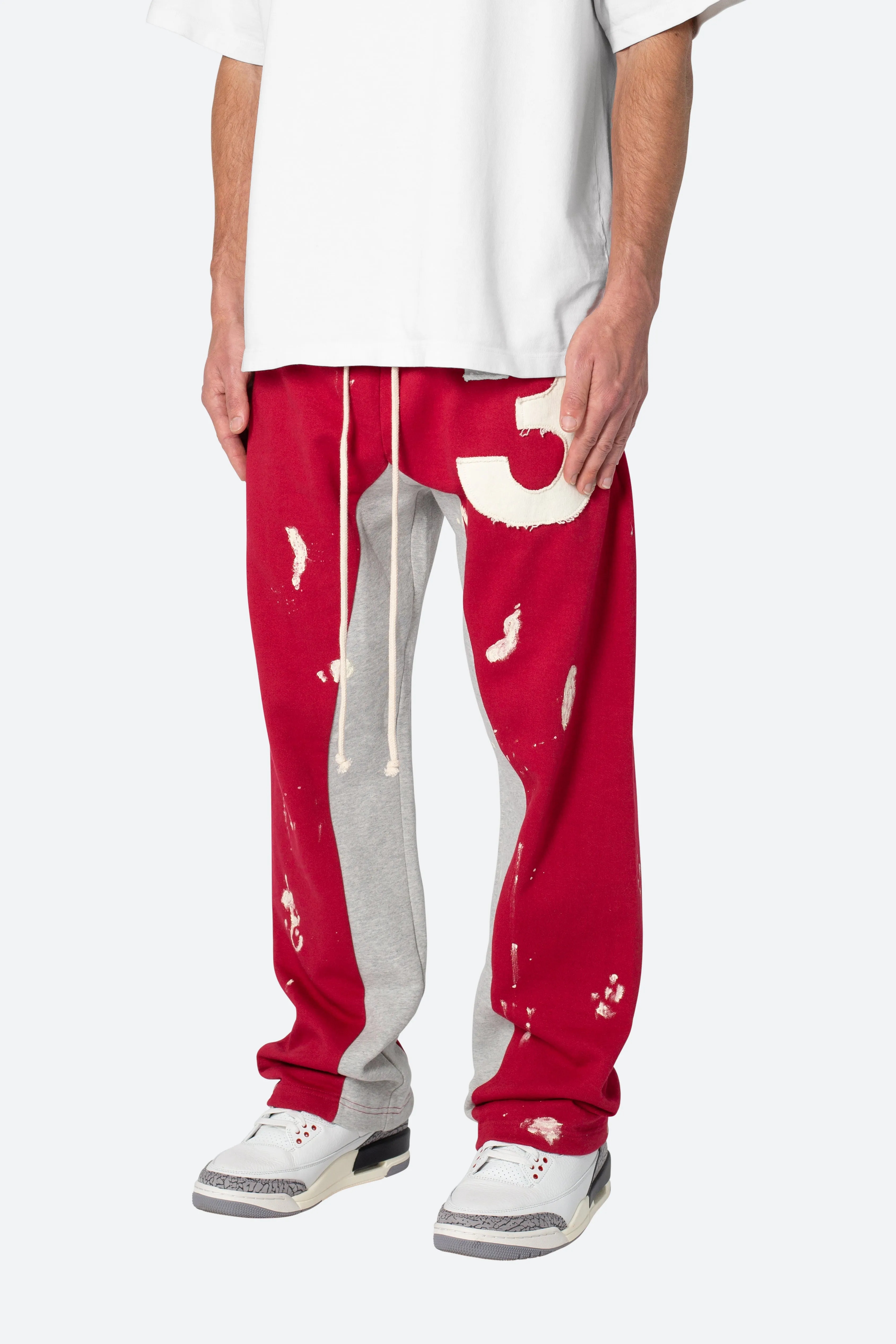 3 Patch Contrast Sweatpants - Red/Grey