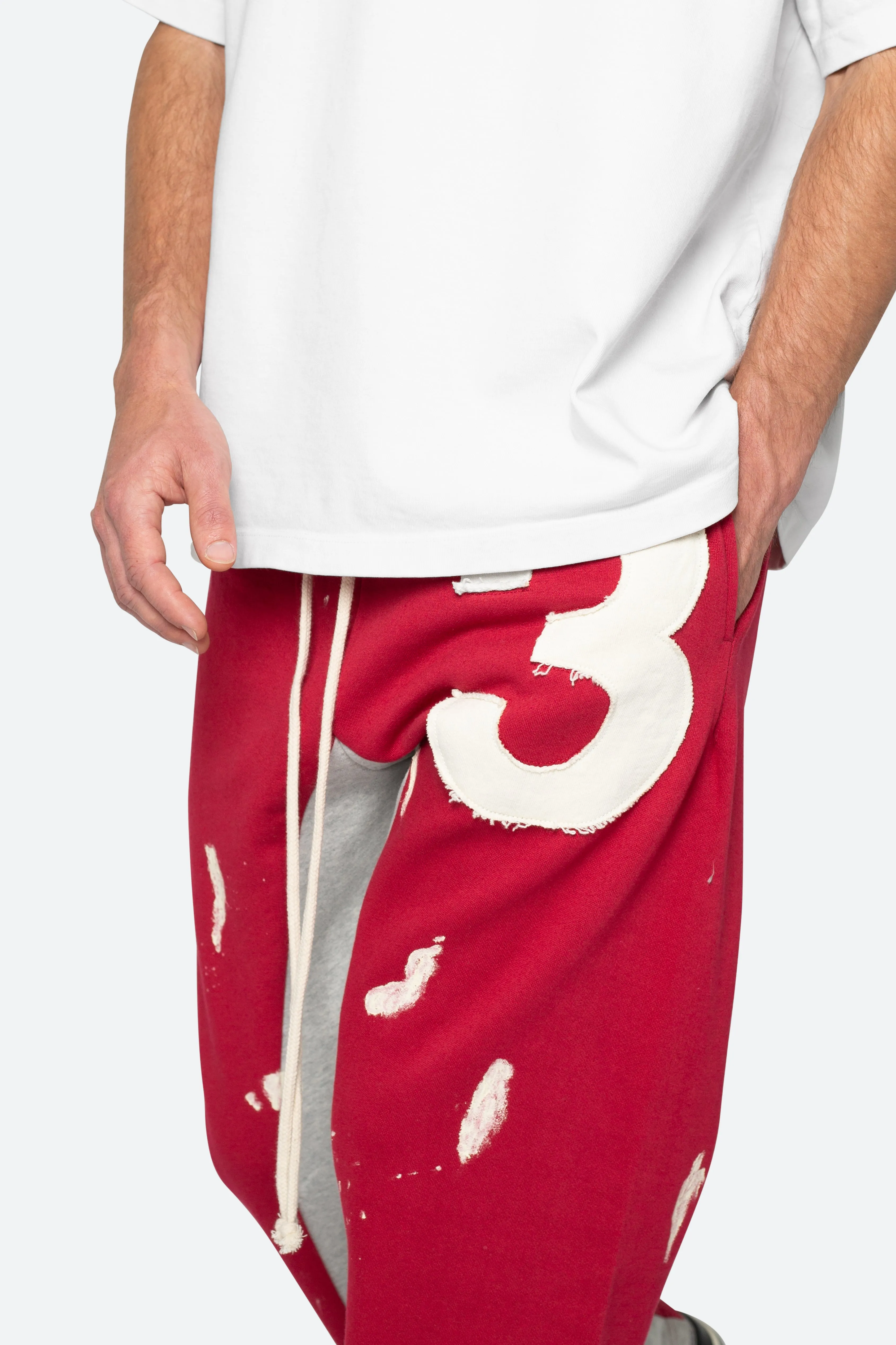 3 Patch Contrast Sweatpants - Red/Grey