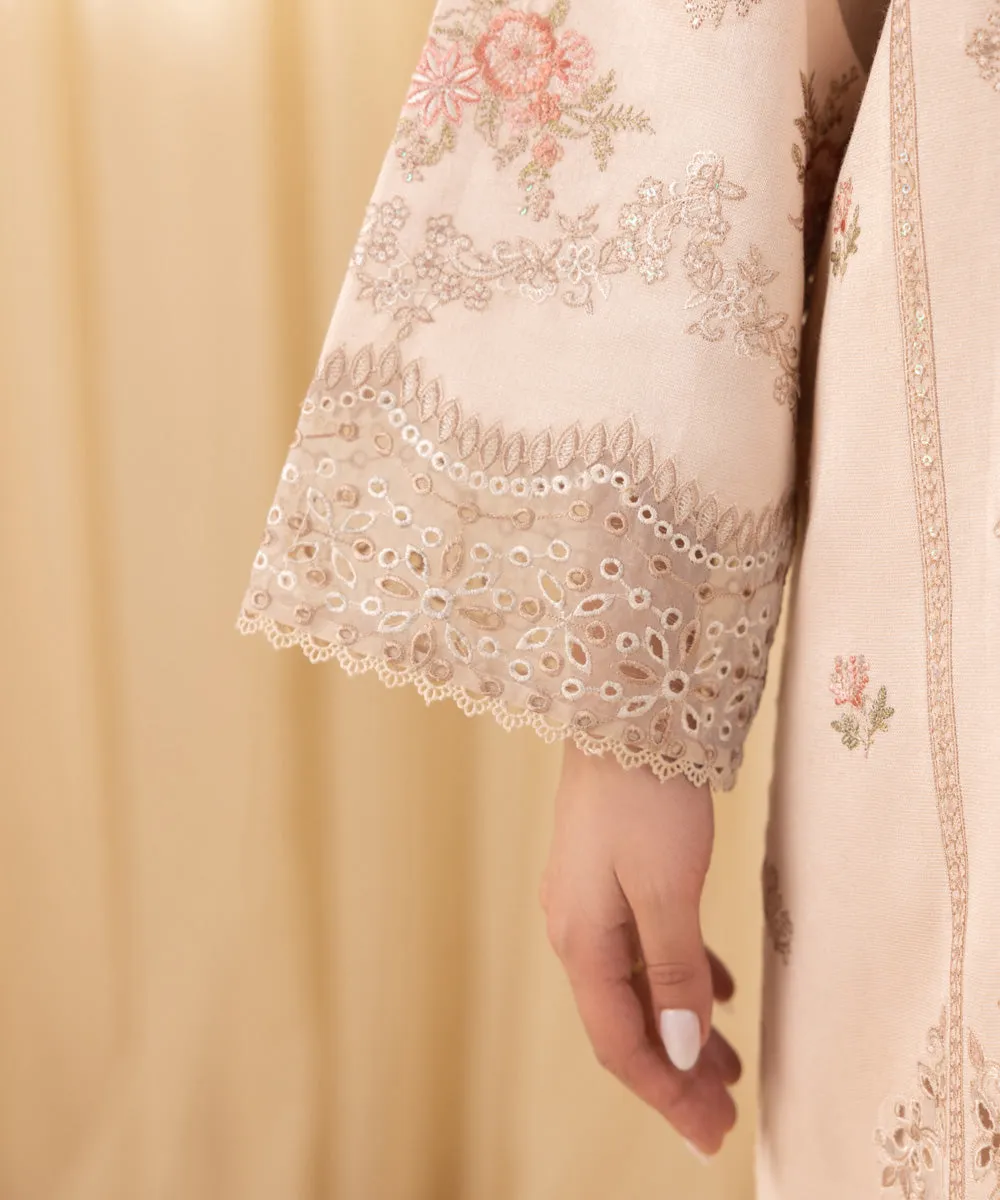 3 Piece -  Embroidered Cotton Net Suit