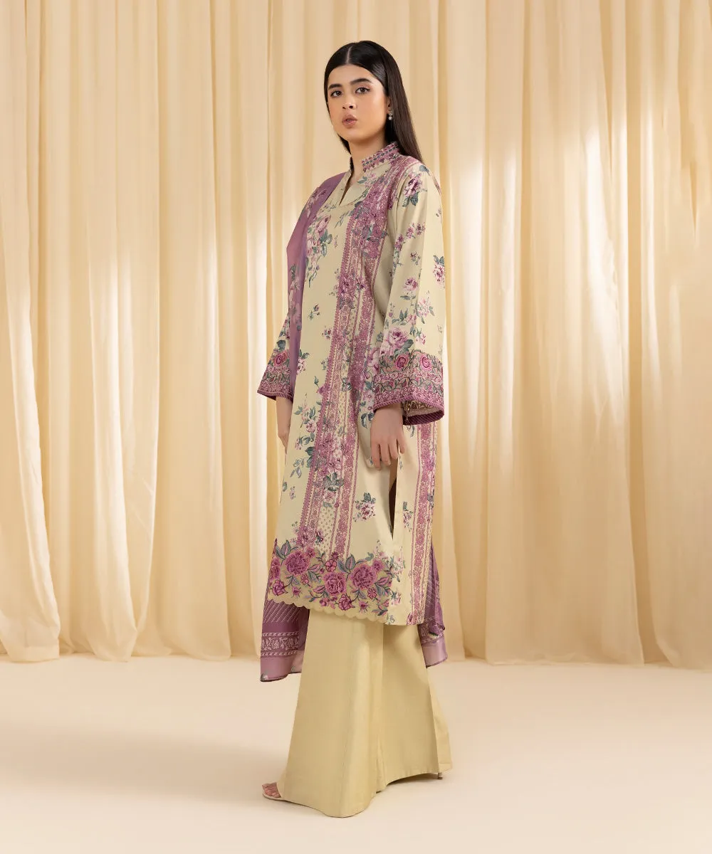 3 Piece -  Embroidered Silk Suit