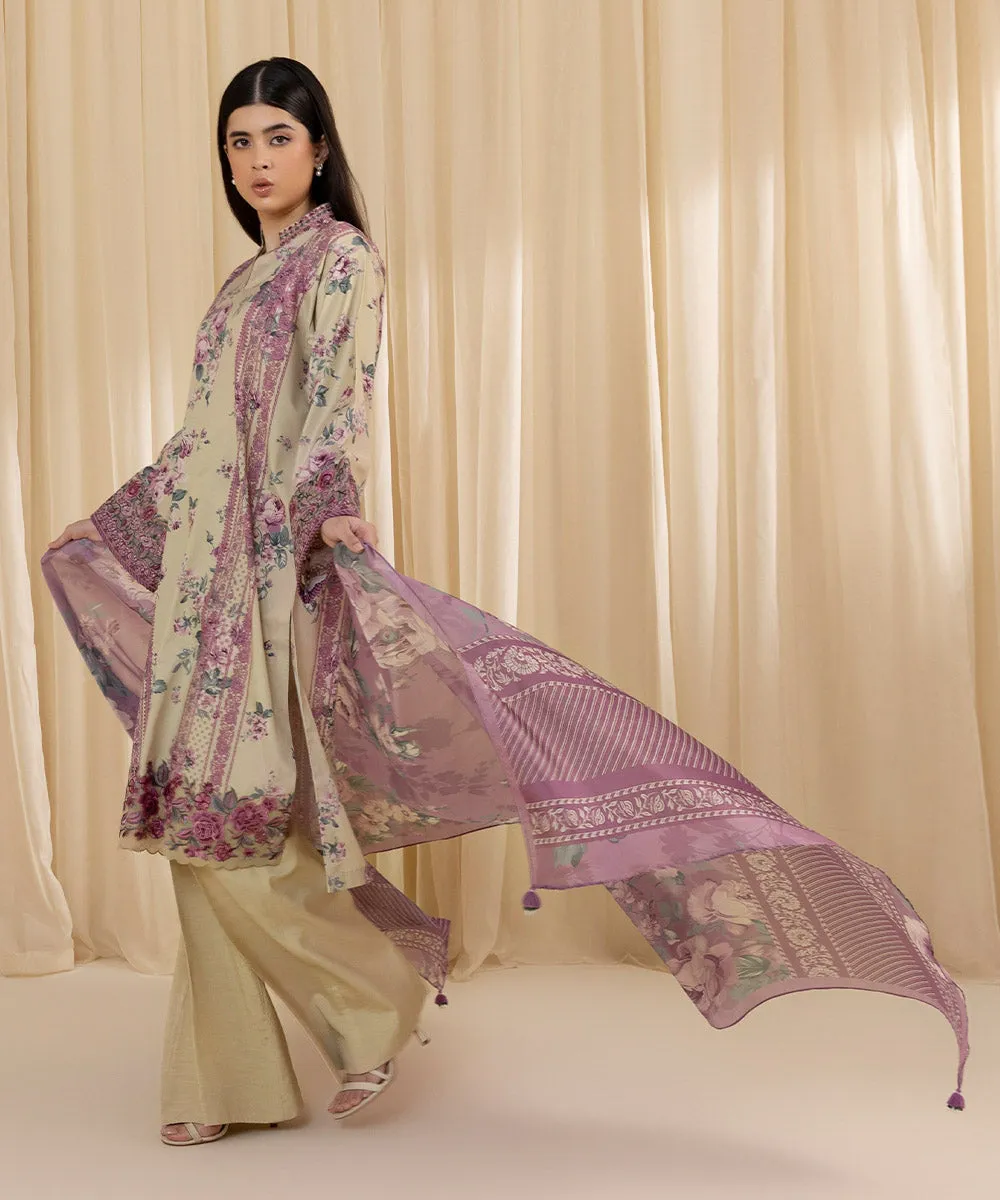 3 Piece -  Embroidered Silk Suit