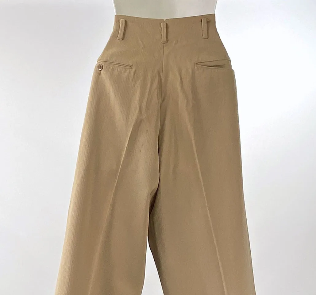 40s Gab Pants Pleated Front Vintage Baggy Trousers High Waisted Men's Unisex Gabardine VFG