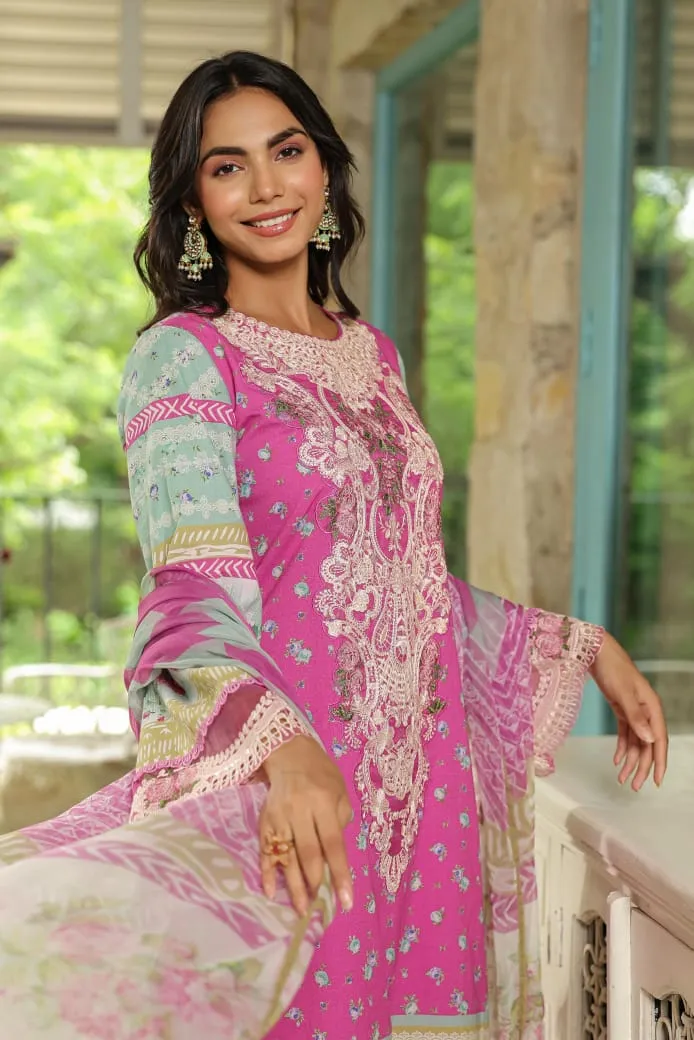 Arambh Rabiah Fuchsia Pink Cotton Kurta Set with Dupatta