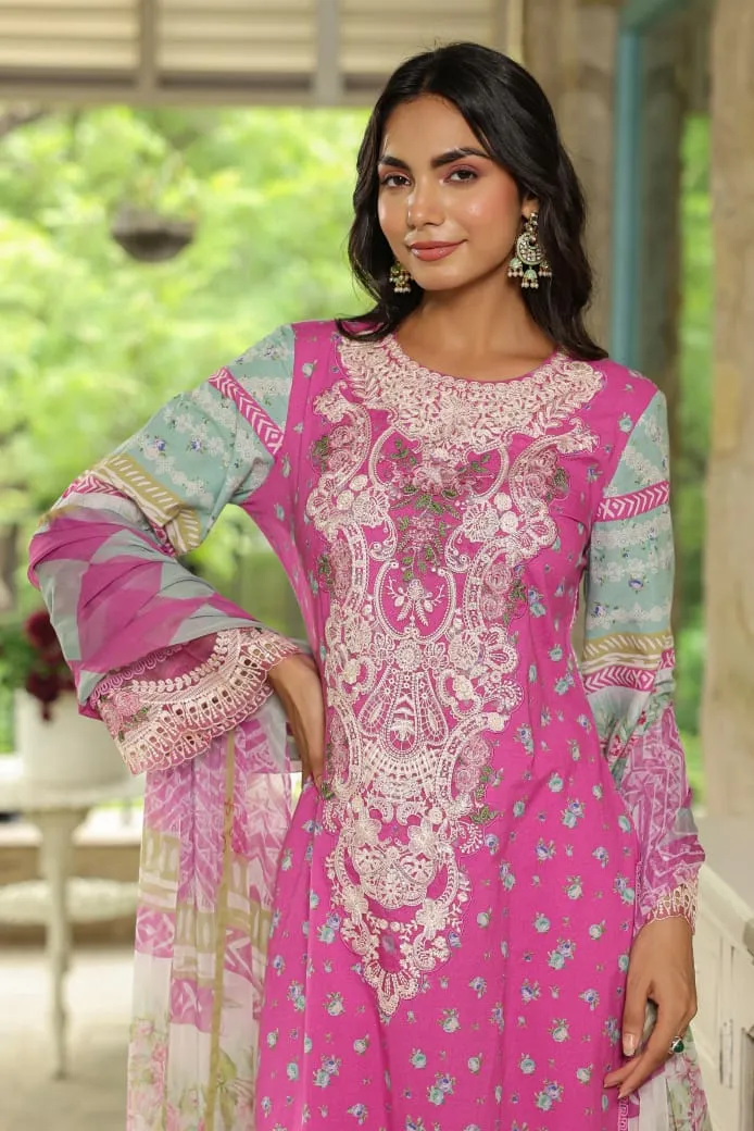 Arambh Rabiah Fuchsia Pink Cotton Kurta Set with Dupatta