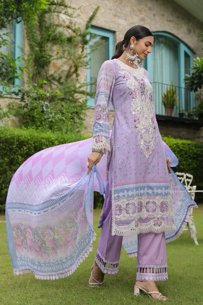 Arambh Rabiah Lilac Cotton Kurta Set with Dupatta