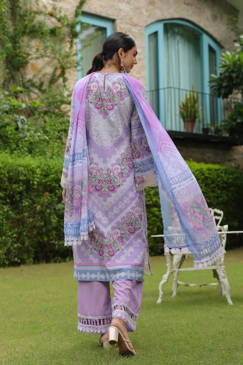 Arambh Rabiah Lilac Cotton Kurta Set with Dupatta