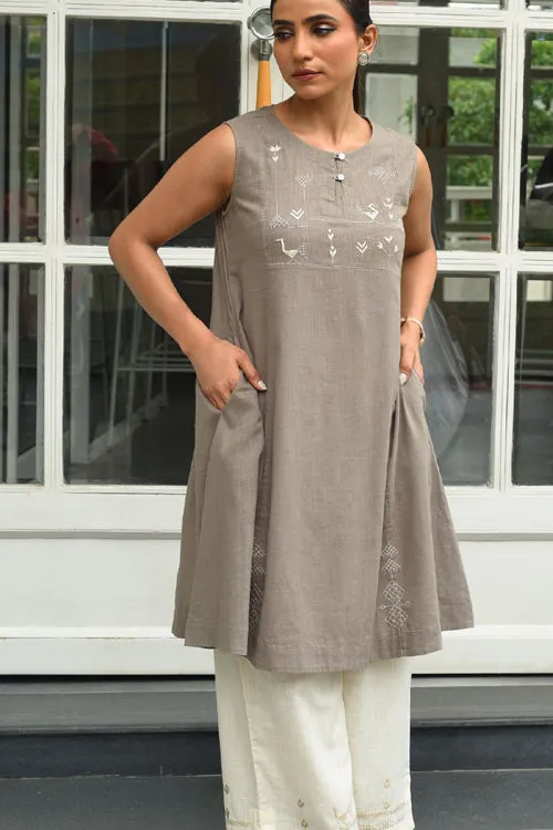 Bagh Cotton Sleeveless Grey Hand Embroidered Kurta