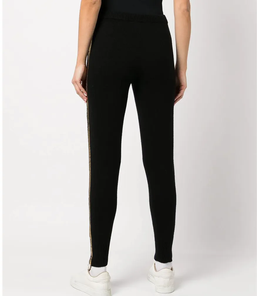 Black Cashmere Sweat Pants W/ Gold Laminated Bands