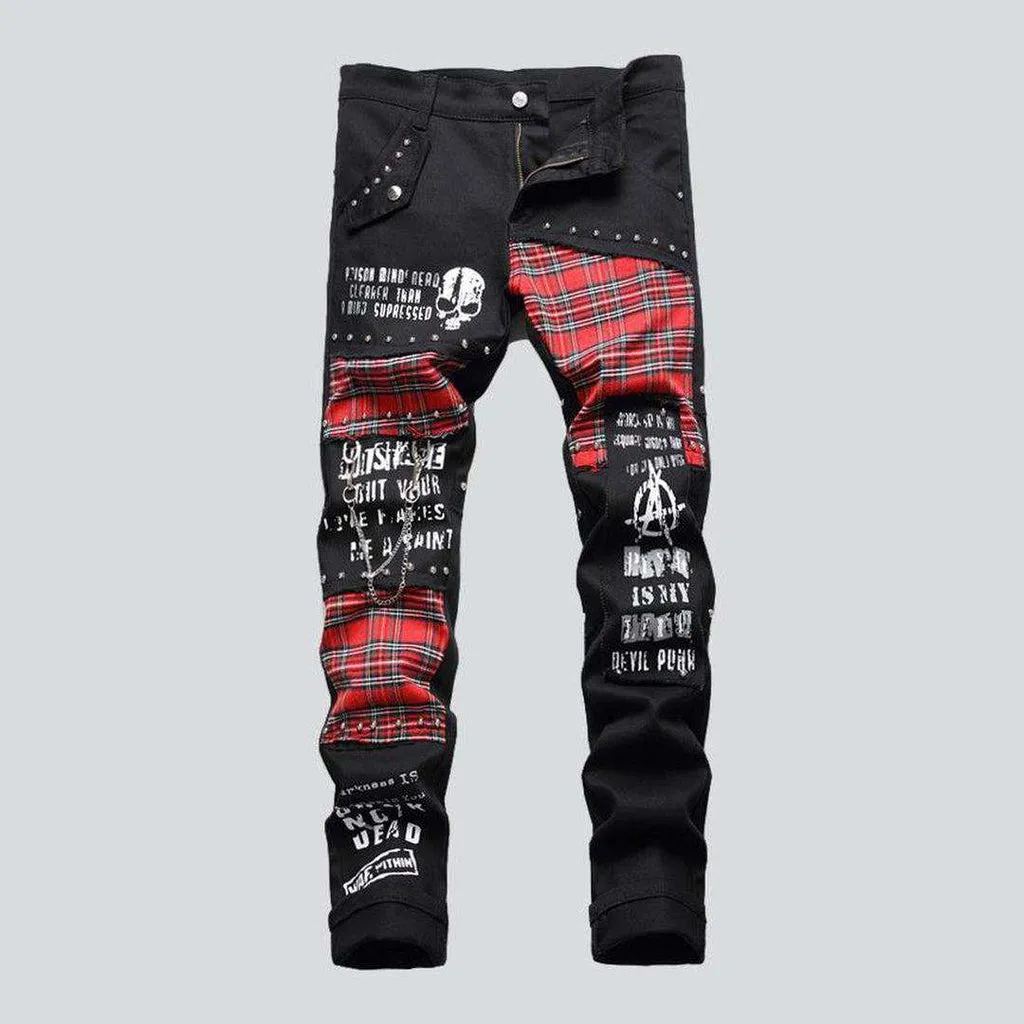 Black jeans with checkered patches