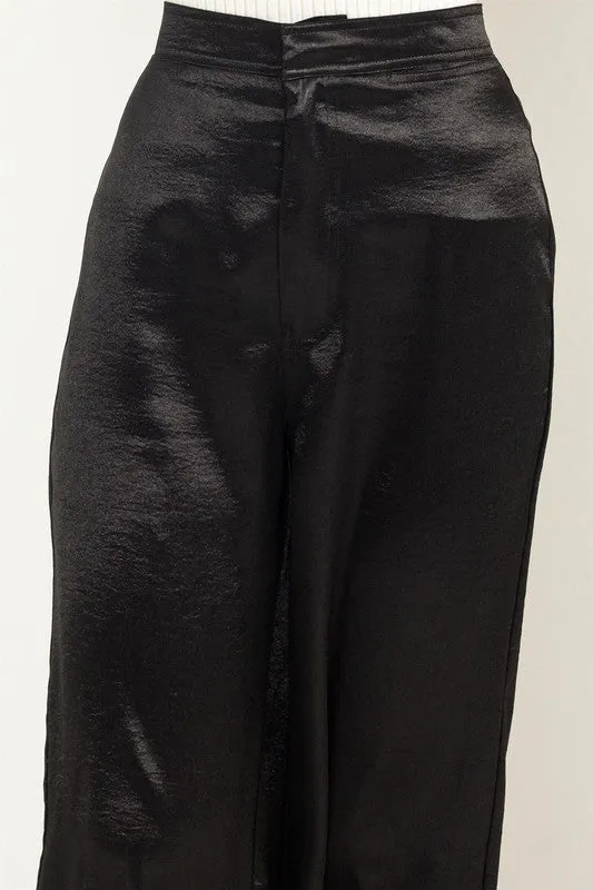 Black Set To Love Satin High-Waist Wide Leg Pants