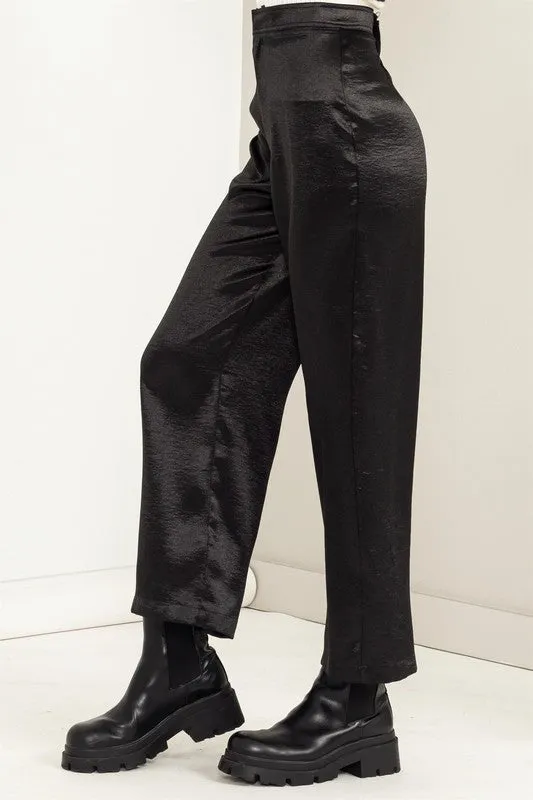 Black Set To Love Satin High-Waist Wide Leg Pants