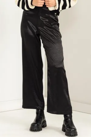 Black Set To Love Satin High-Waist Wide Leg Pants