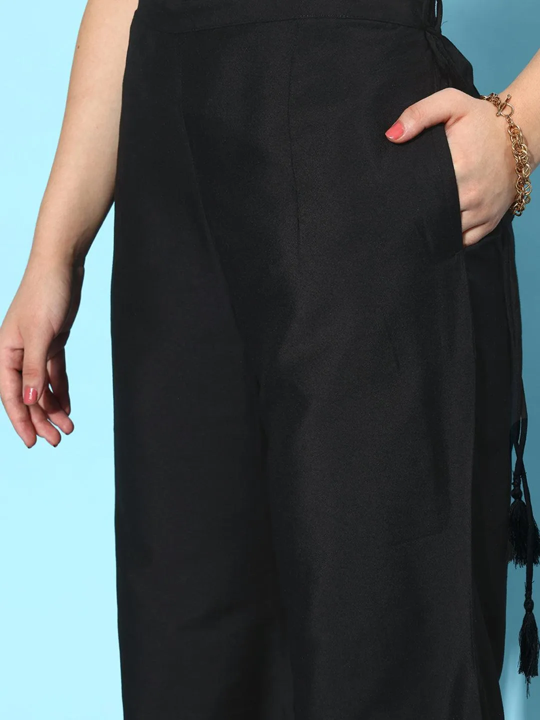 Black Solid Silk Palazzos