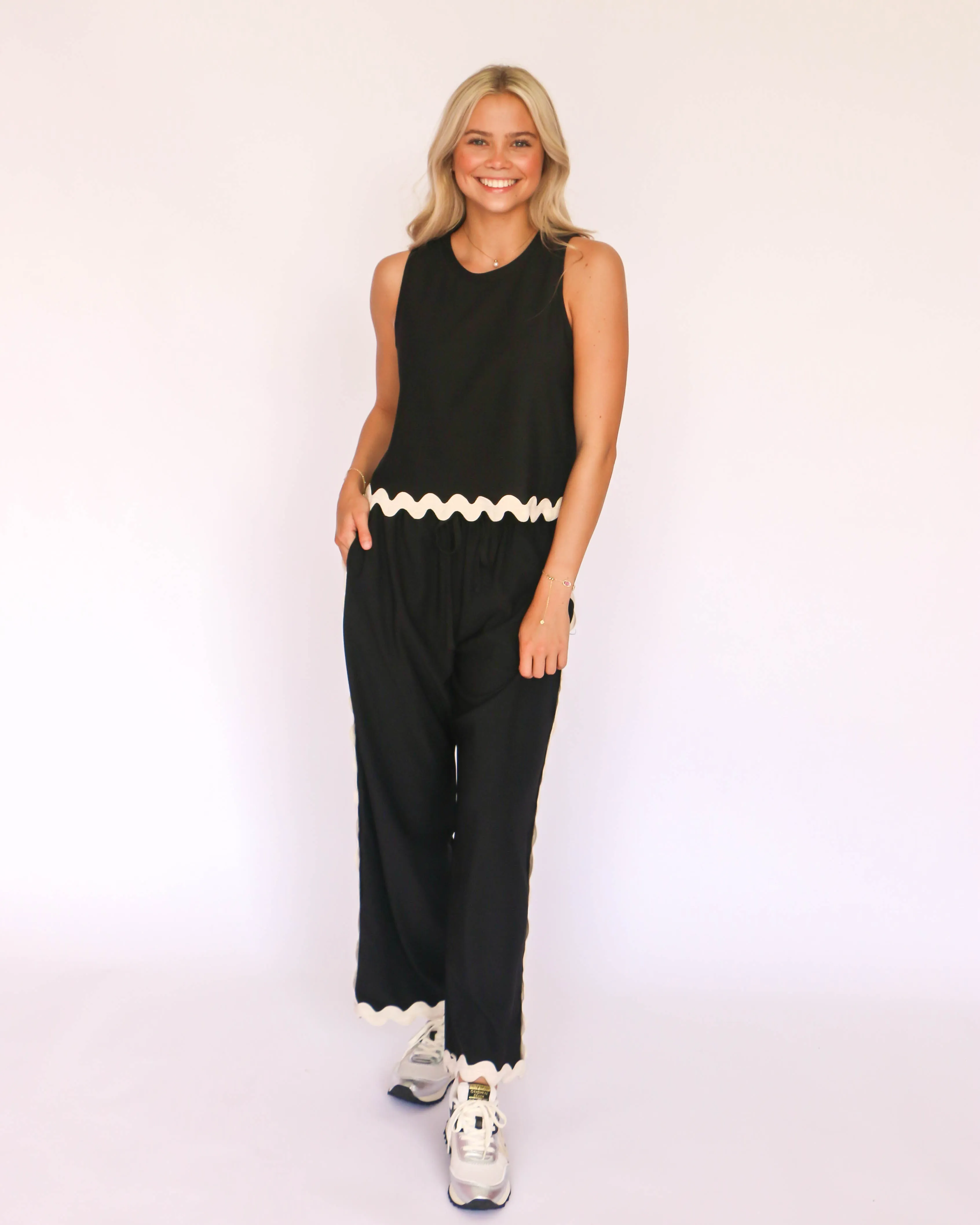 Black Two Piece Set with White Trim