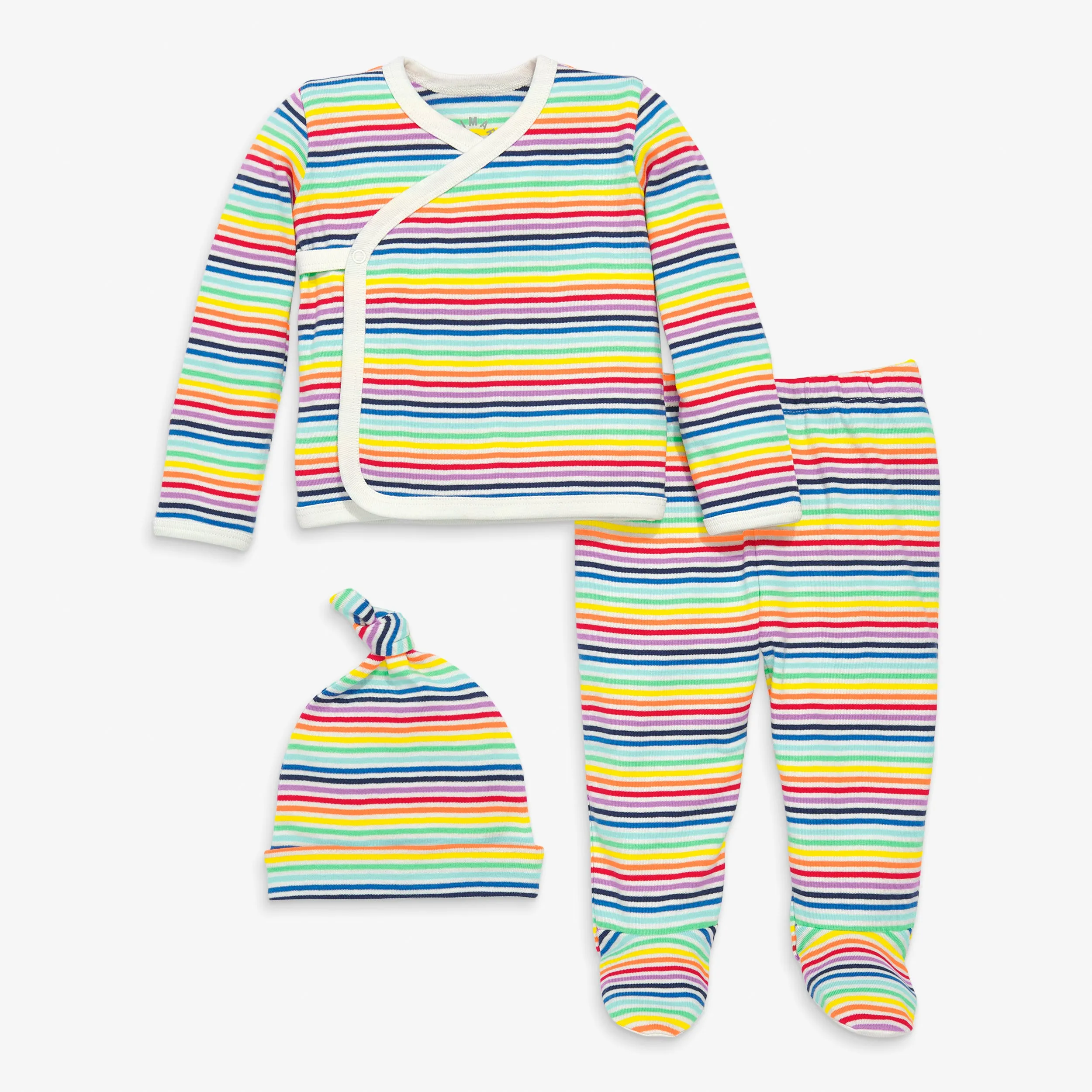 Clearance baby three-piece gift set in mini rainbow stripe