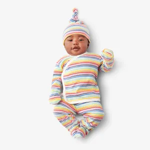 Clearance baby three-piece gift set in mini rainbow stripe