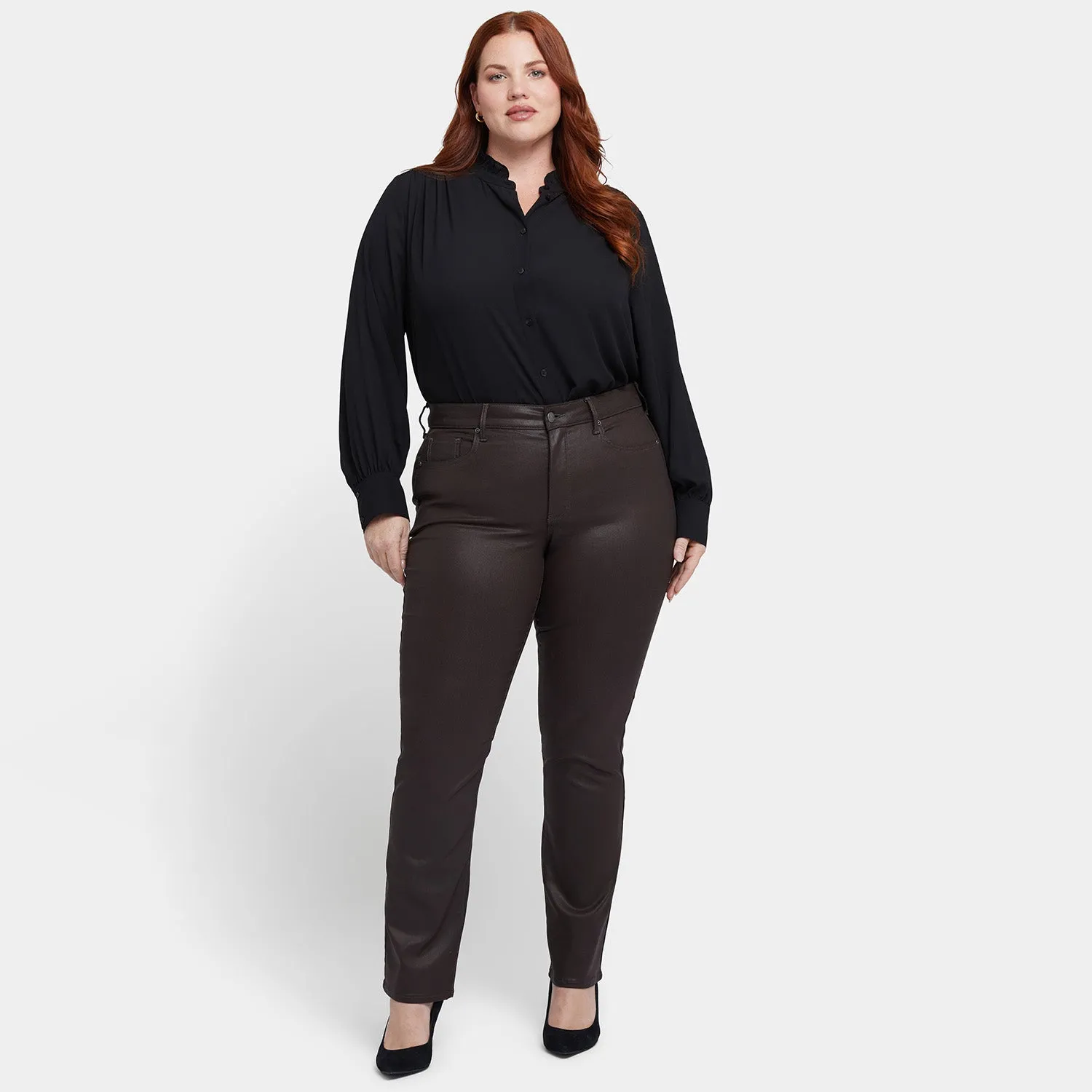 Coated Marilyn Straight Jeans In Plus Size - Coffee Bean Coated