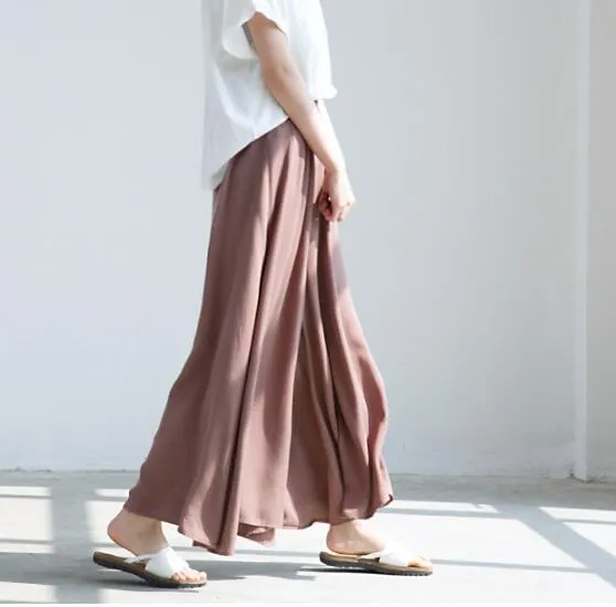 Coffee-Summer Cotton Women Wide Legs Pants