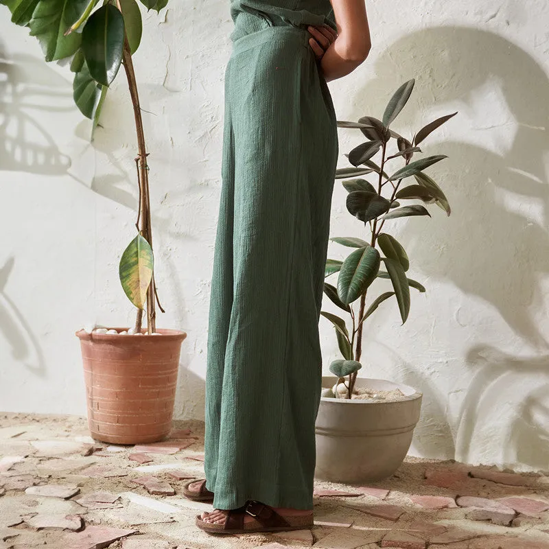 Cotton Solid Co Ord Set For Women | Top & Pant | Sleeveless Top | Leafy Green