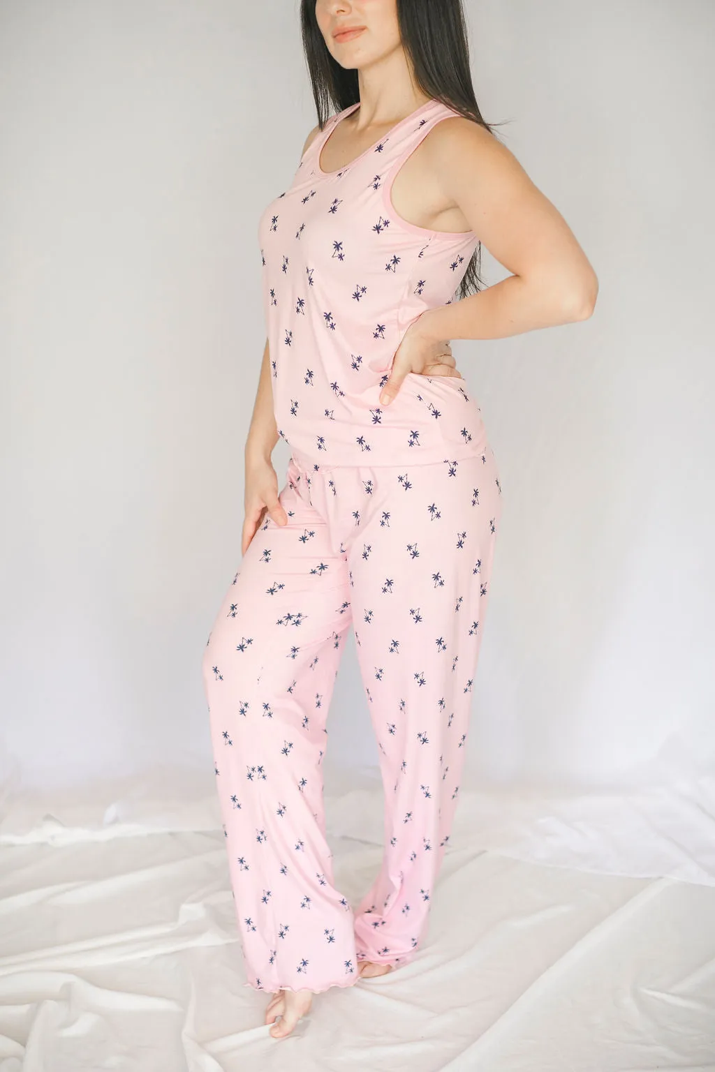 Cozy Pink Palm Pajama Pants Set