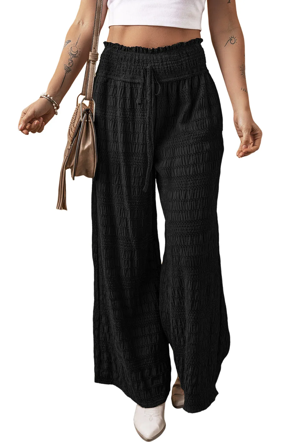 Crinkle Textured Smocked Waist Pants