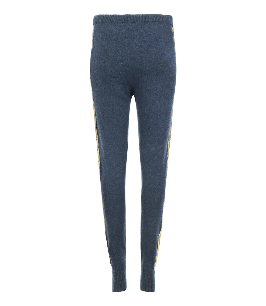 Denim Cashmere Sweat Pants W/ Gold Laminated Bands