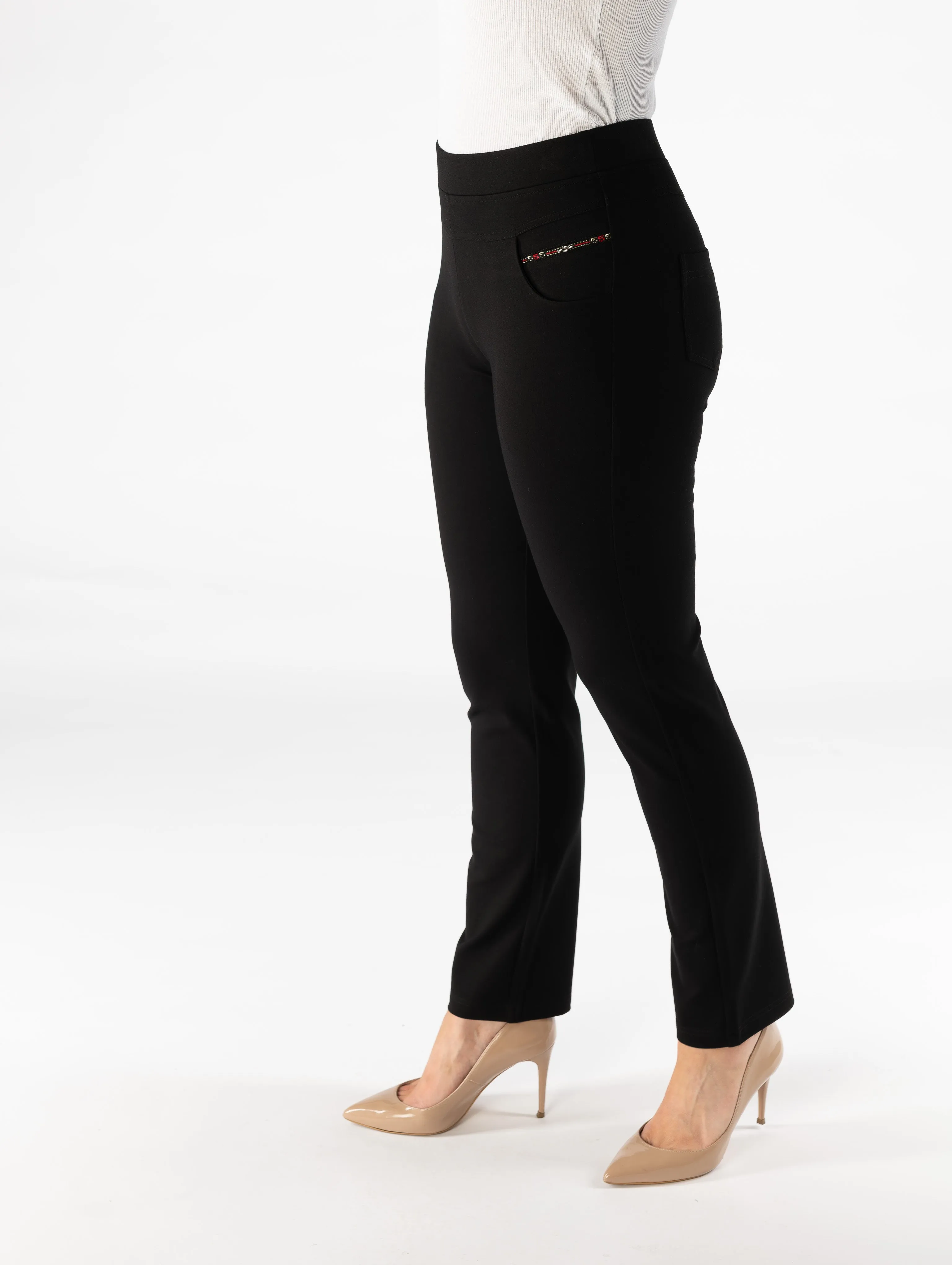 fancy trim detail trouser 292 Leg-  BLACK