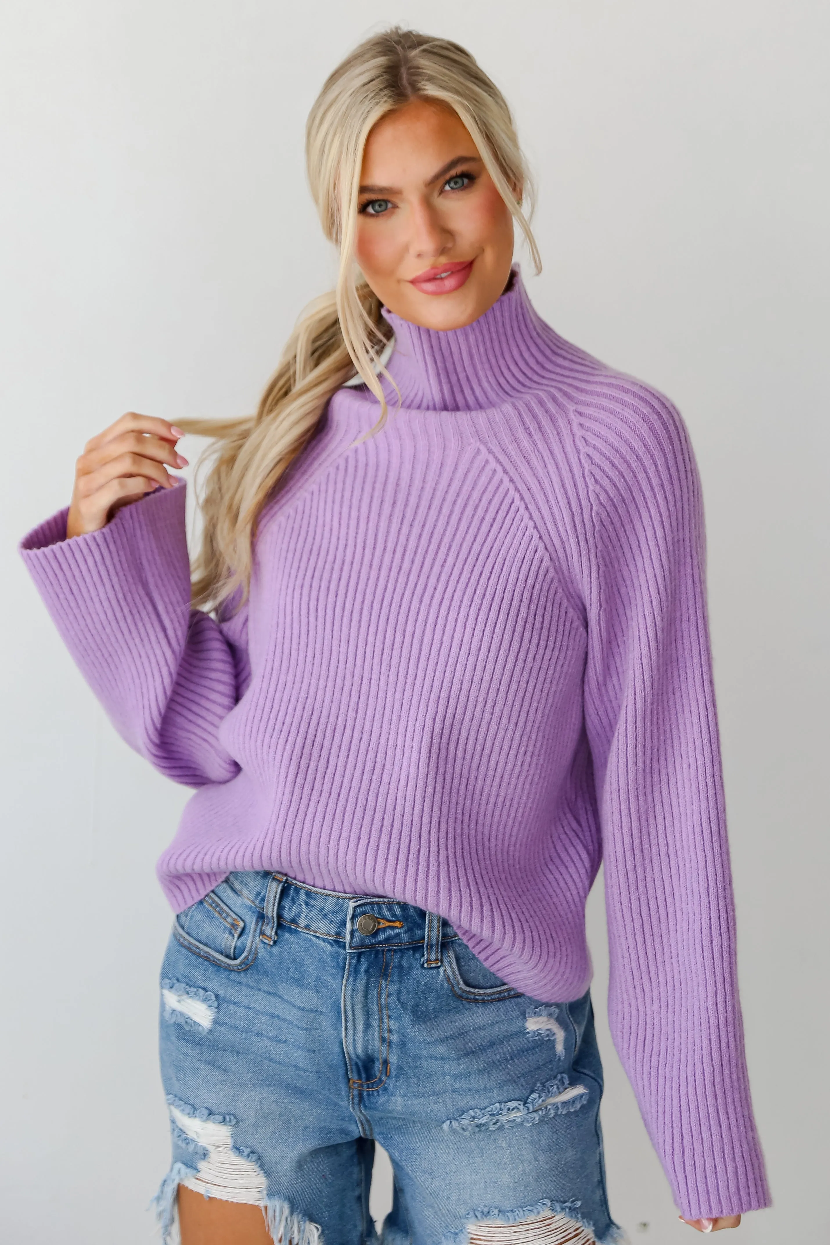 FINAL SALE - Eyes On You Lavender Mock Neck Sweater - DU DEAL