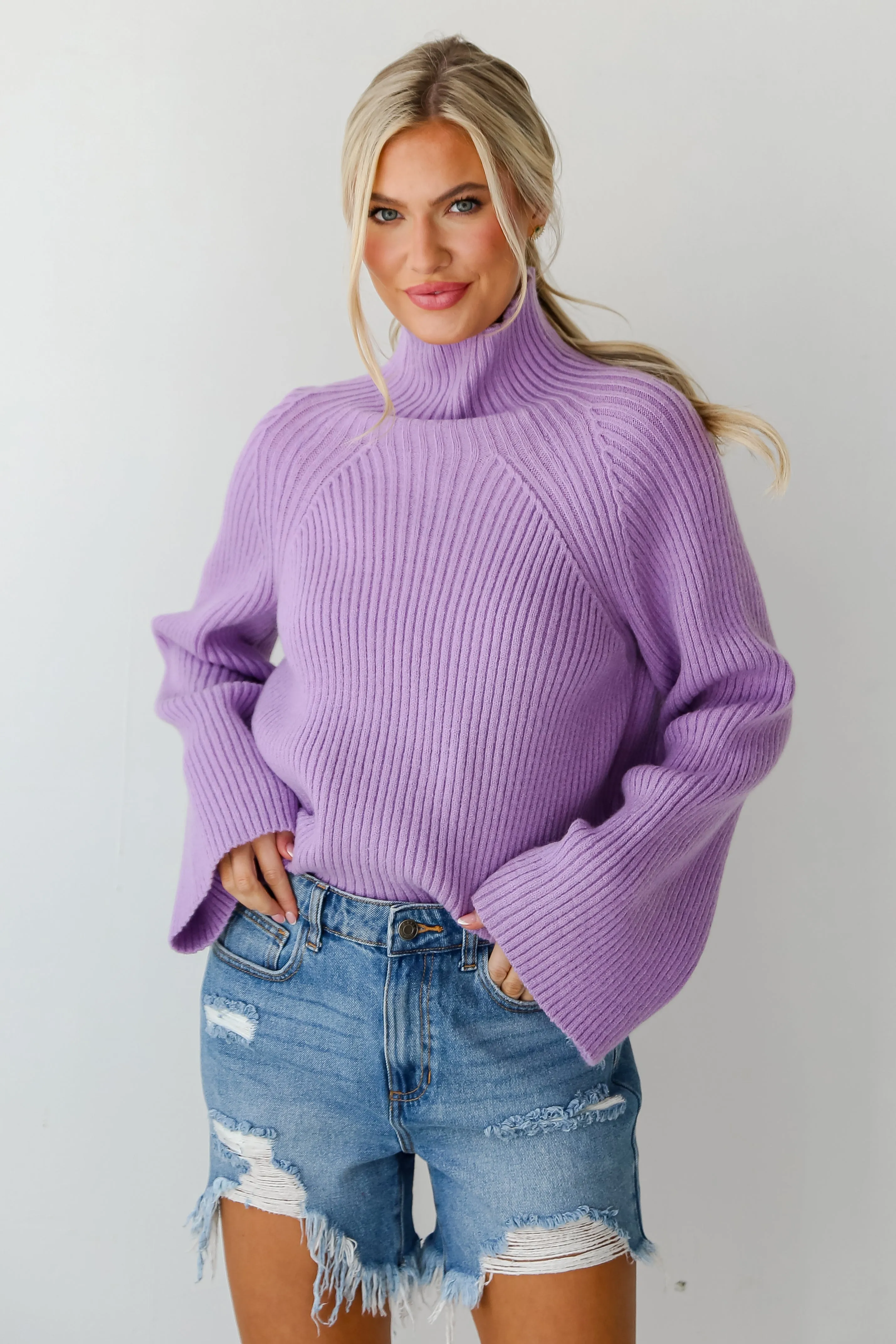 FINAL SALE - Eyes On You Lavender Mock Neck Sweater - DU DEAL