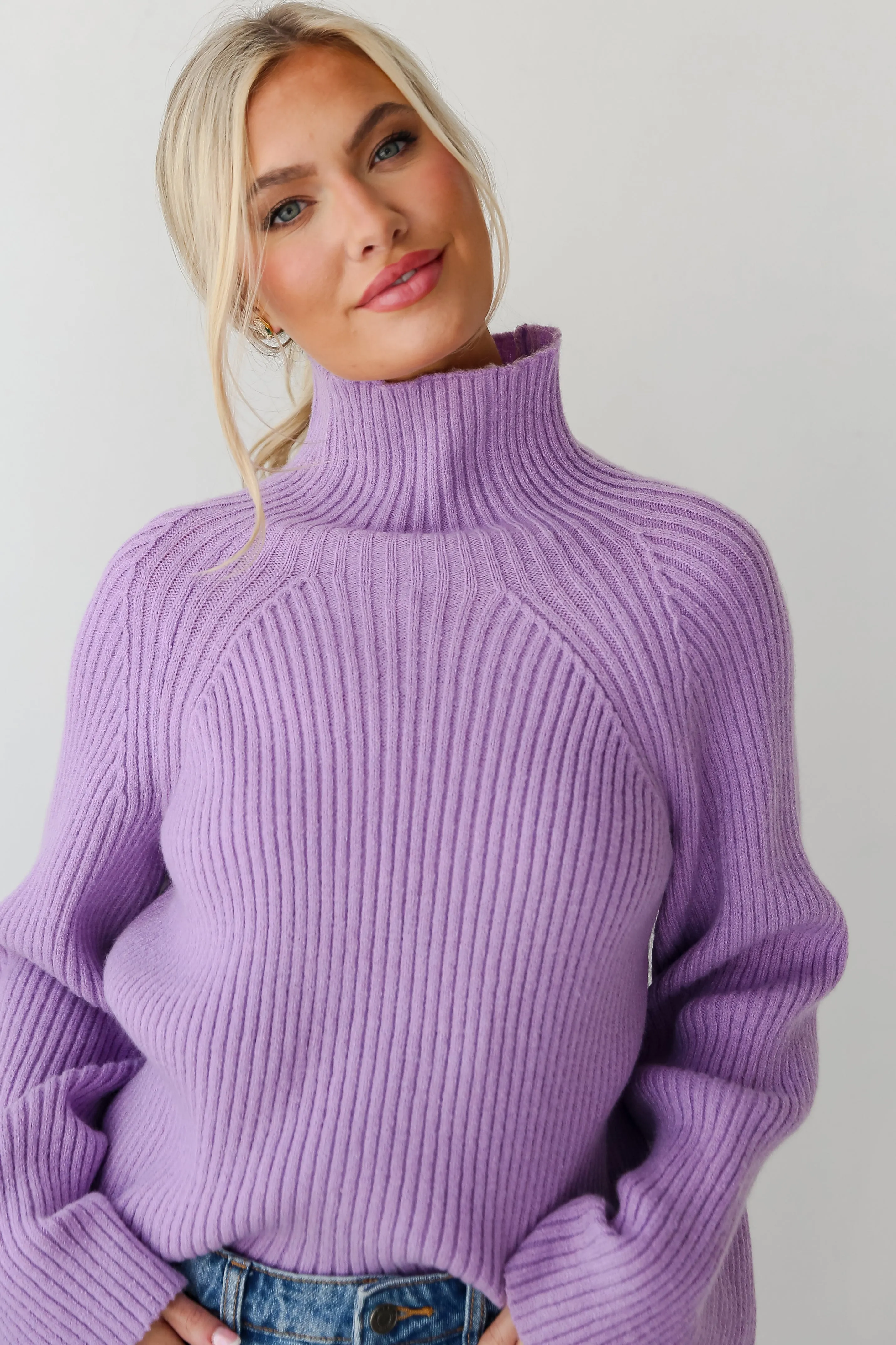 FINAL SALE - Eyes On You Lavender Mock Neck Sweater - DU DEAL