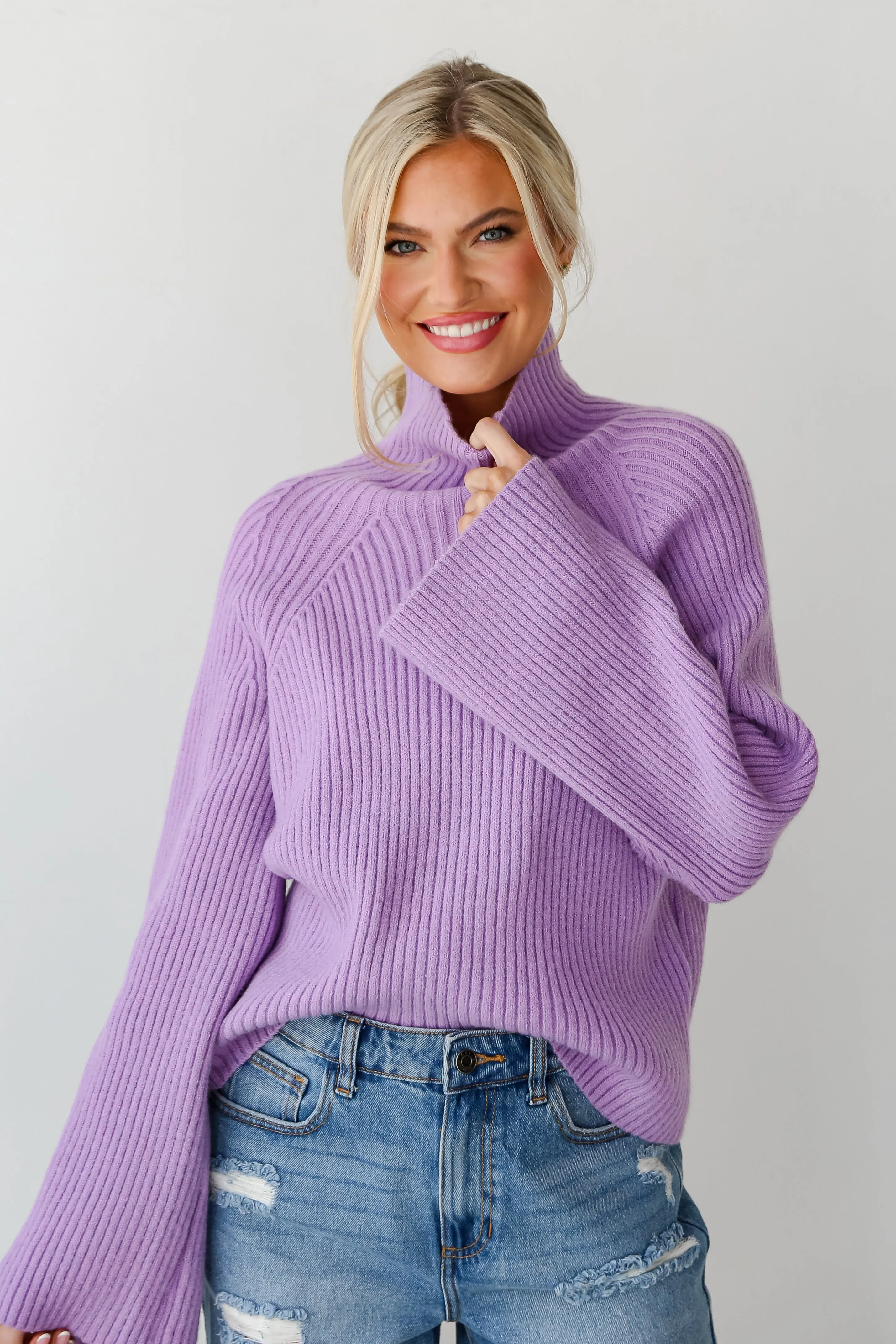 FINAL SALE - Eyes On You Lavender Mock Neck Sweater - DU DEAL