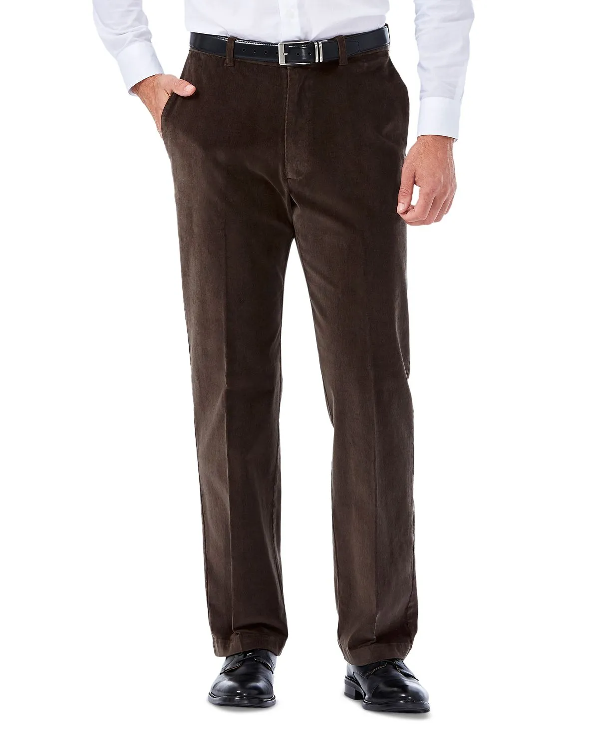 Haggar men's regular fit stretch corduroy trousers, brown