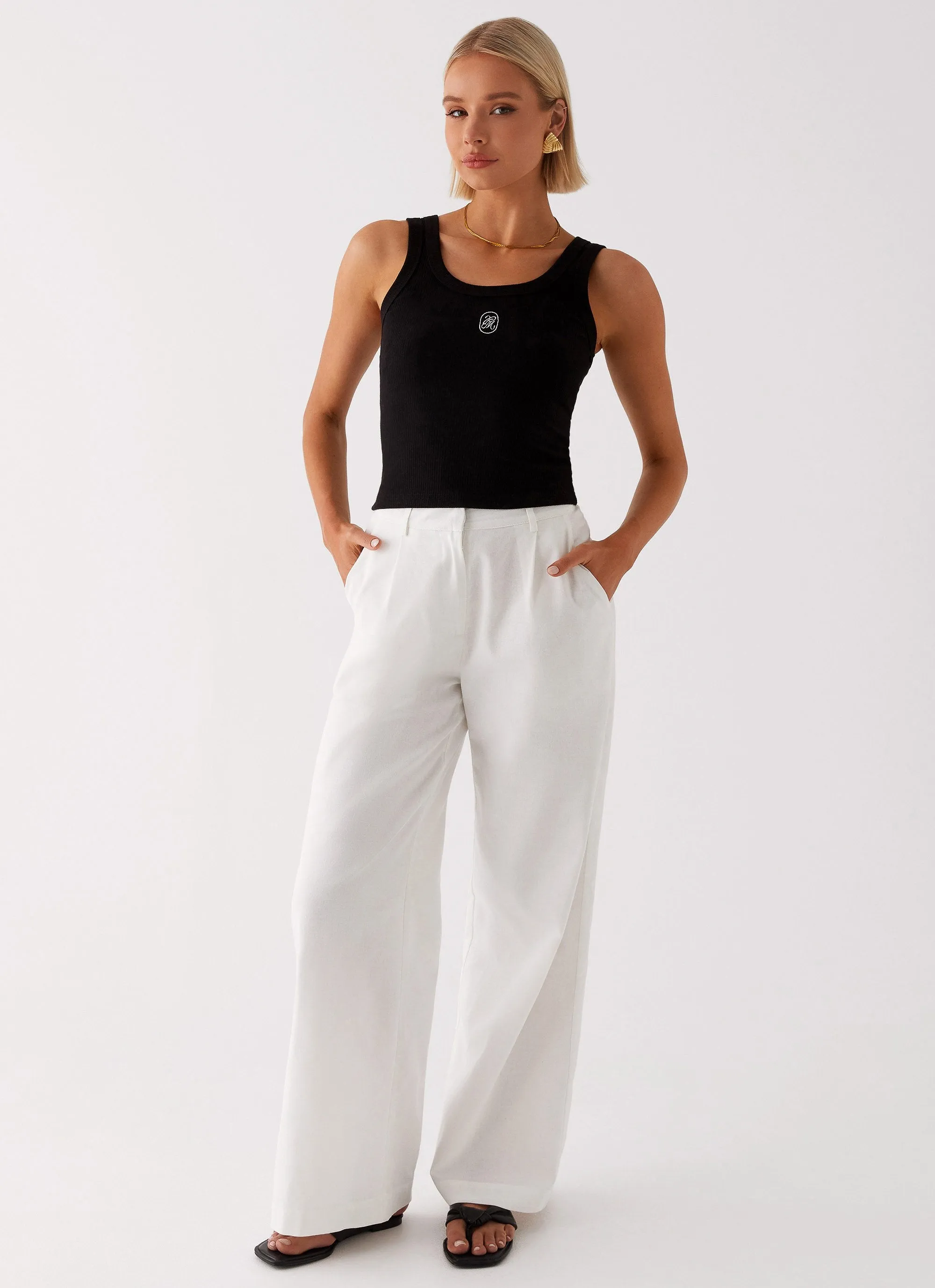 Heatwave Linen Wide Leg Pants - White