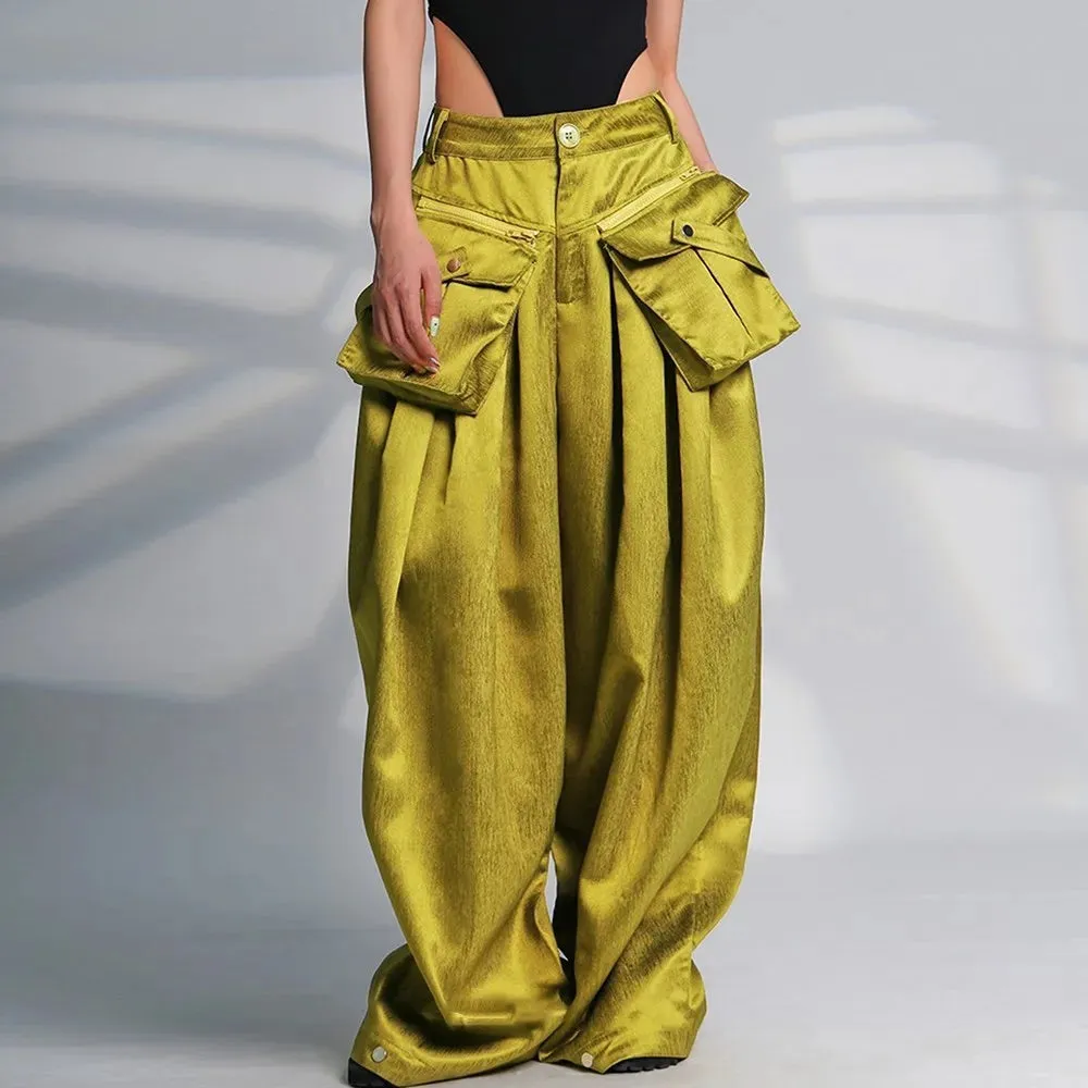 HEYFANCYSTYLE Elegant Wide Leg Pants with Oversized Pockets