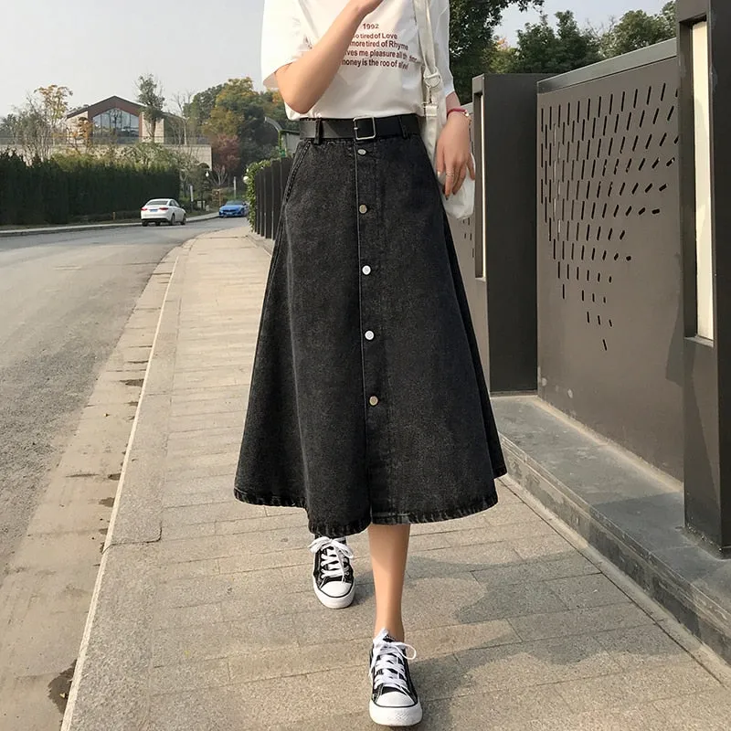 High Waist Denim Skirt Streetwear A-Line Long Skirts For Women