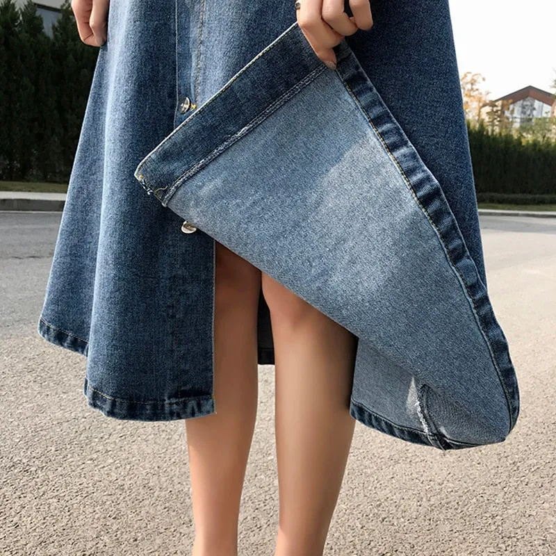 High Waist Denim Skirt Streetwear A-Line Long Skirts For Women