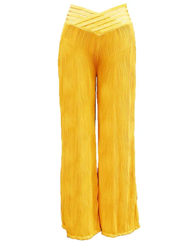 Hollow Ripple Pleated Wide Leg Long Pants