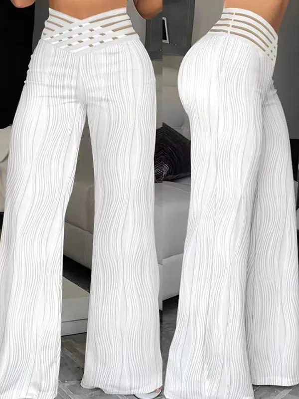 Hollow Ripple Pleated Wide Leg Long Pants