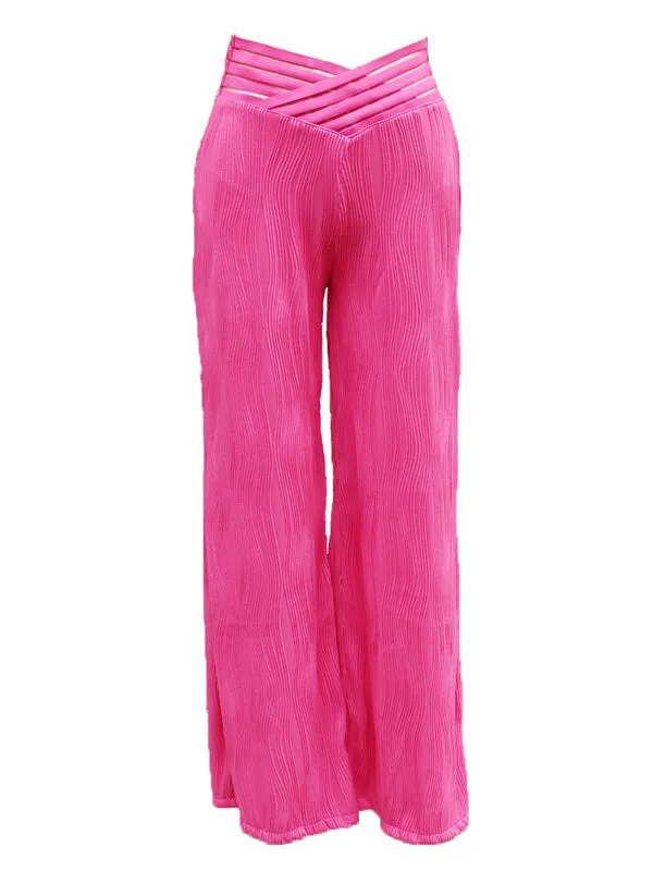 Hollow Ripple Pleated Wide Leg Long Pants