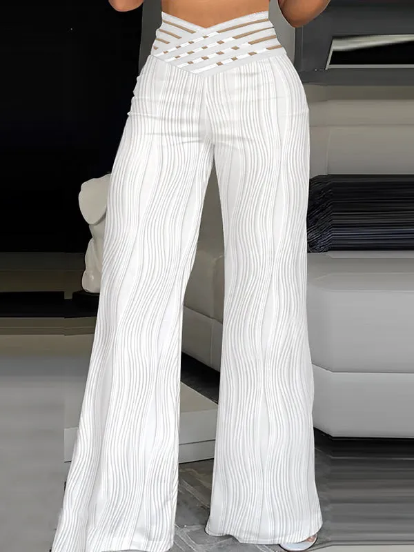 Hollow Ripple Pleated Wide Leg Long Pants