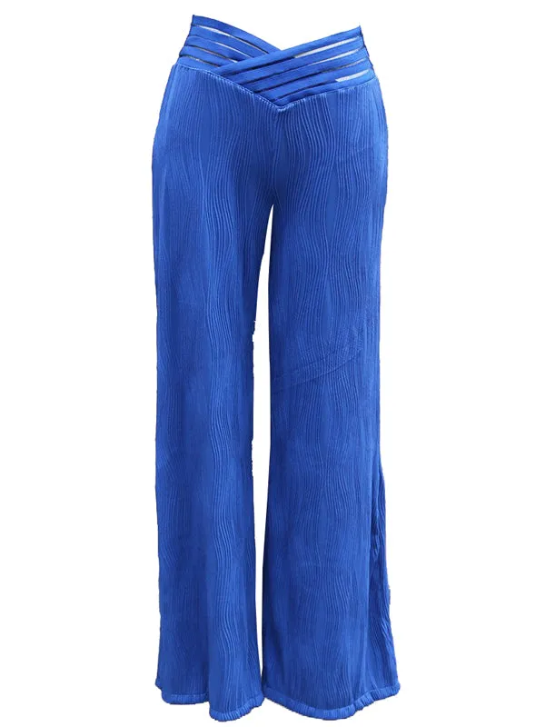 Hollow Ripple Pleated Wide Leg Long Pants