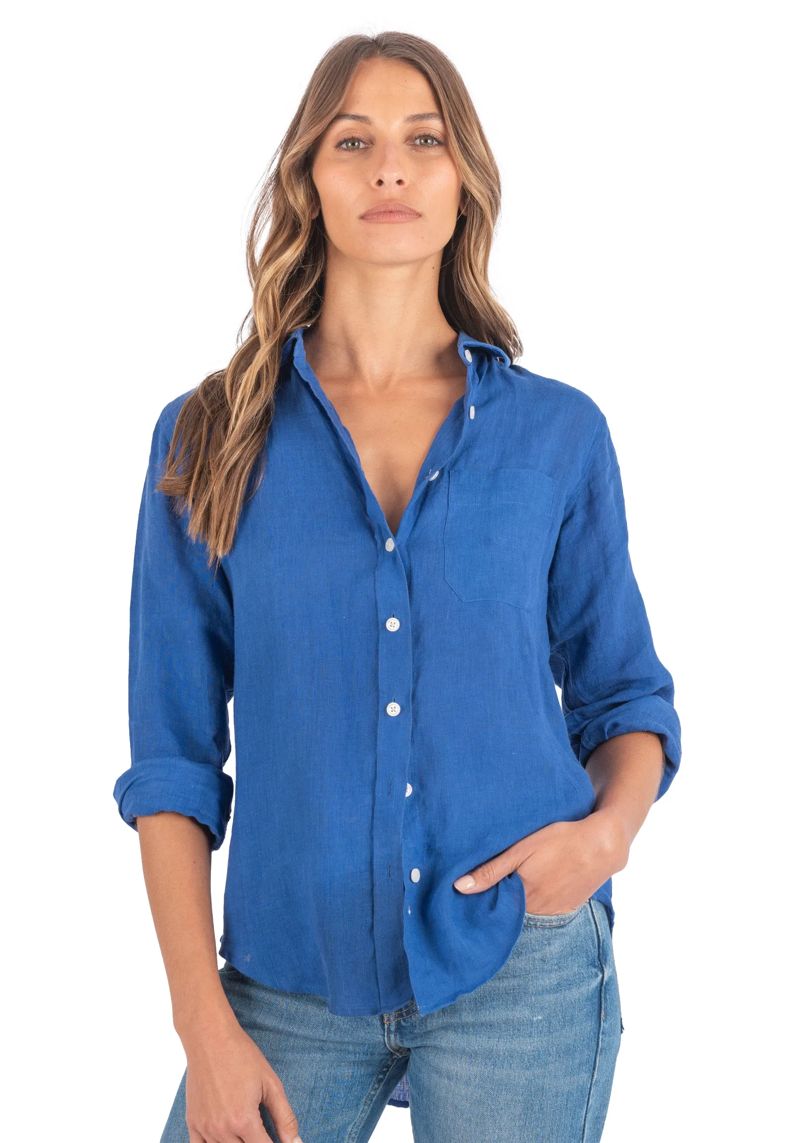 Iris Royal Blue Classic Fit Linen Shirt