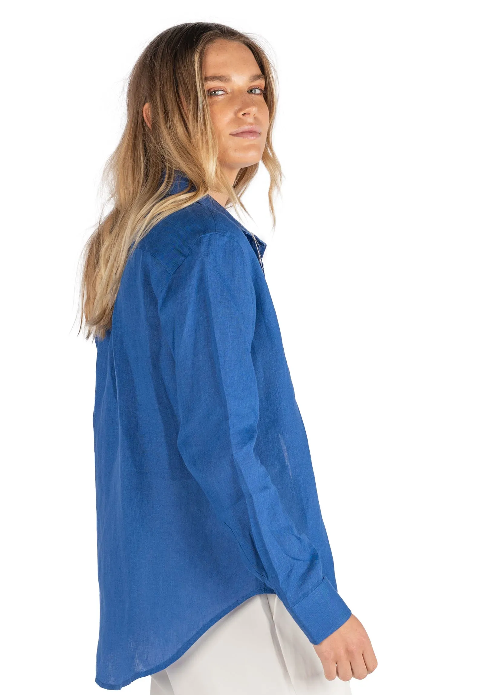 Iris Royal Blue Classic Fit Linen Shirt