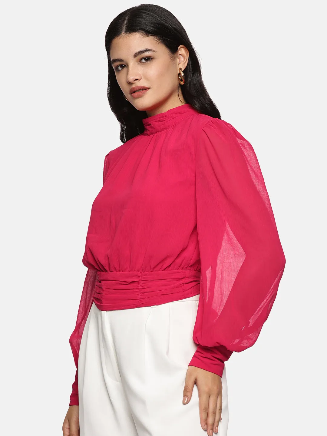 IS.U Pink Blouson Sleeve Top