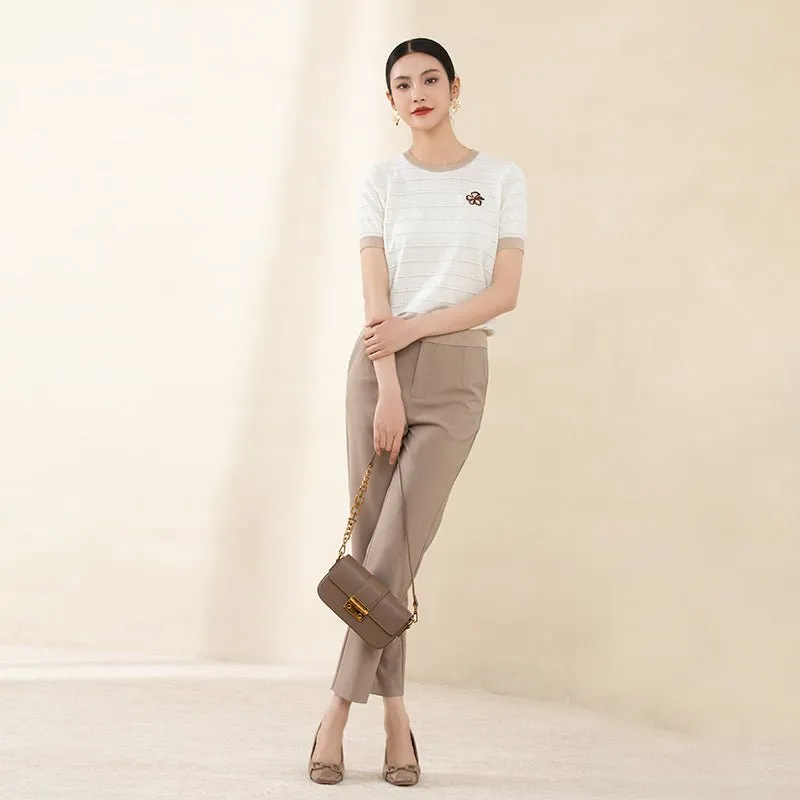 Khaki Crop Suit Pants