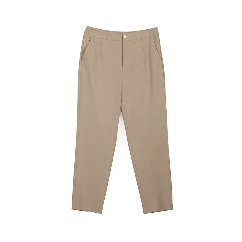 Khaki Crop Suit Pants